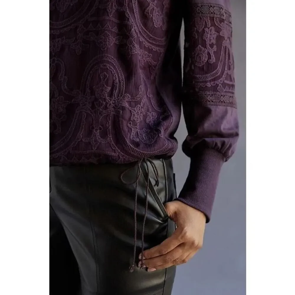 TINY by‎ Anthropologie Violet Lace Mixed Media Blouse Sz S